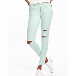 Old Navy Rockstar Mid-rise Distressed Seafoam Green Jeans